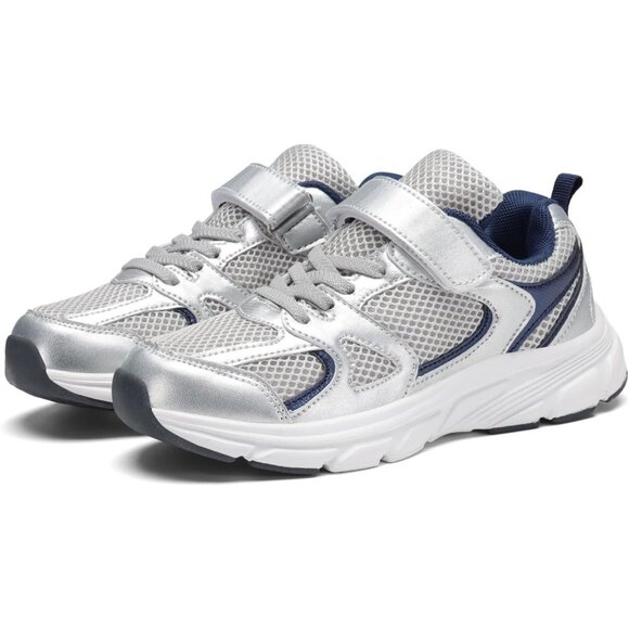 Kids Blue/Grey Casual Lightweight Breathable Classic Adjustable Running Sneaker - Picture 7 of 7